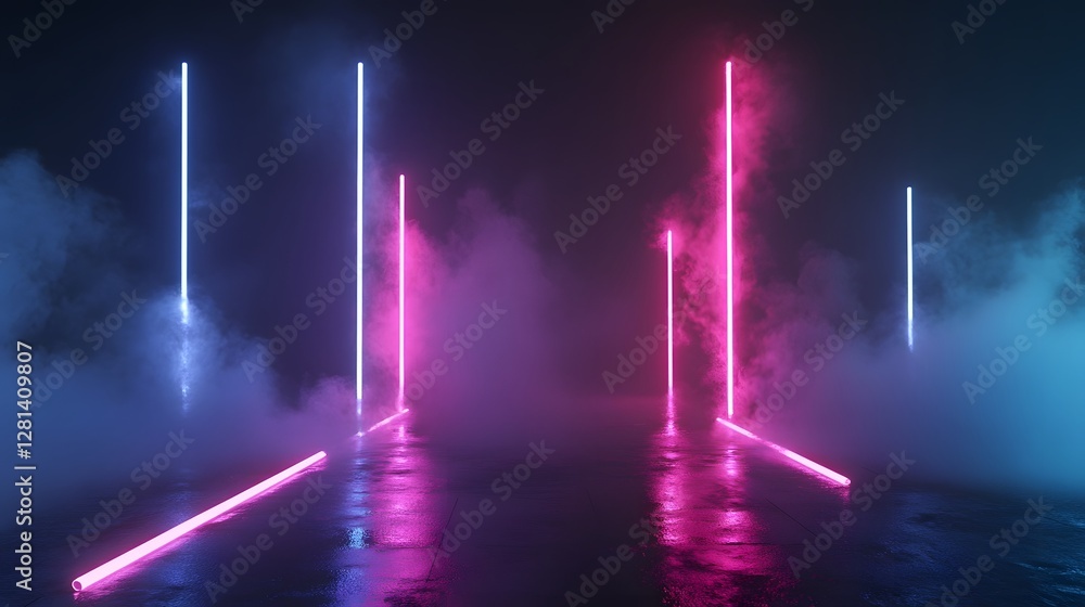 Aufkleber vibrant neon lights crossing in a dark futuristic atmosphere with a glowing ethereal ambiance the im