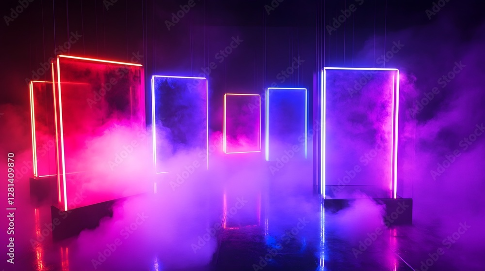 Poster vibrant neon lights backdrop with futuristic geometric design abstract art colorful glowing and dyna