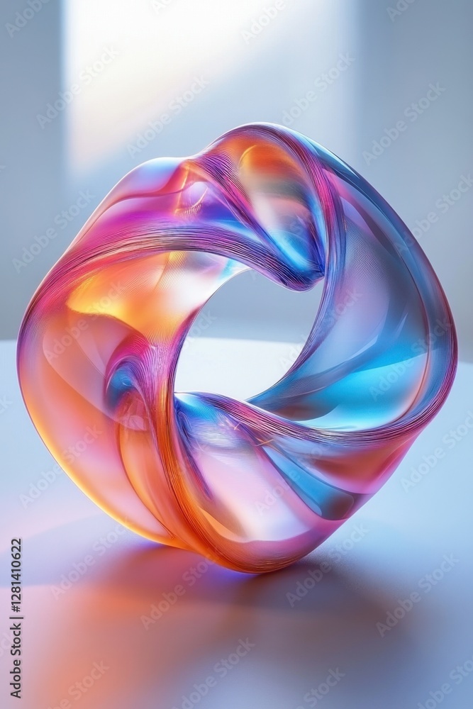 Poster Abstract torus with vibrant colors and smooth texture in a studio setting showcasing modern art and design with a clean background