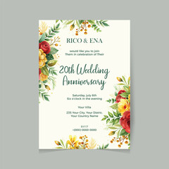 Wedding anniversary card in realistic style. Wedding Invitation card, save the date, thank you, rsvp template. Vector.