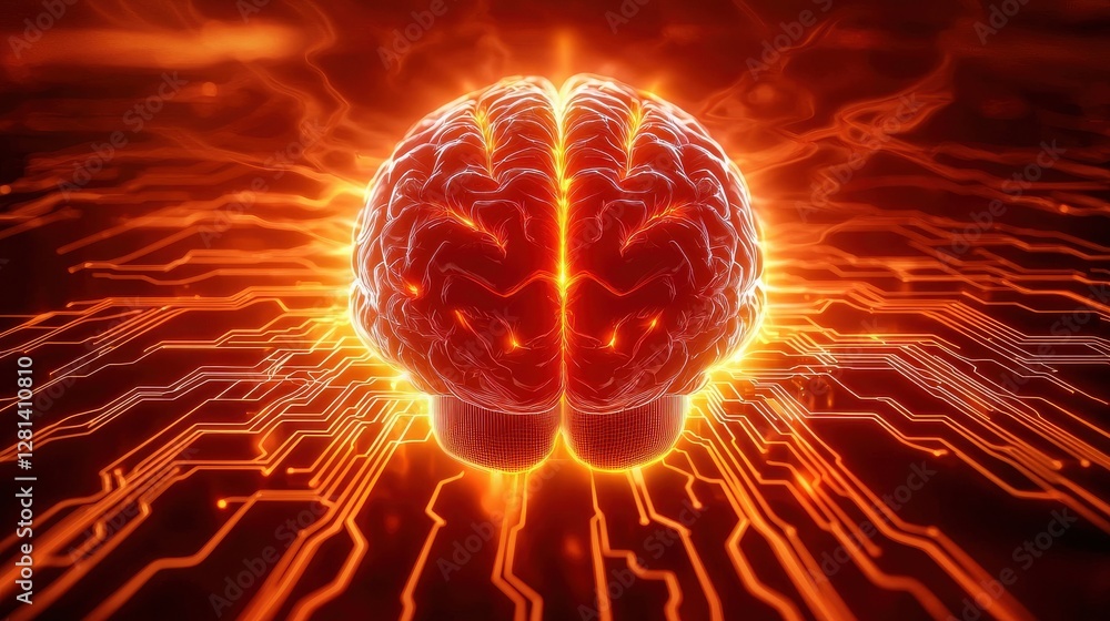 Aufkleber a glowing brain surrounded by intricate circuitry, symbolizing the fusion of technology and intellig