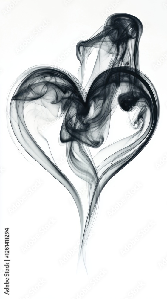 Aufkleber ethereal heart shape formed by delicate wisps of smoke on a pristine white background creating a rom