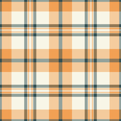 Elegant autumnal plaid pattern in warm orange, cream, and muted teal.  Perfect for textile design, website backgrounds, or crafting projects.