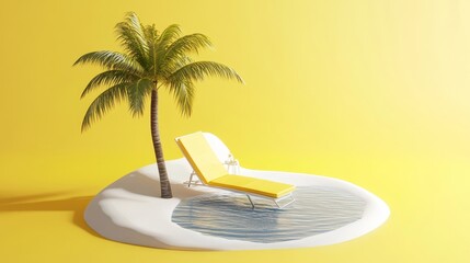 Obraz premium Relaxing on a Sunny Tropical Island With a Palm Tree and Lounger Providing an Inviting Atmosphere for Leisure and Enjoyment