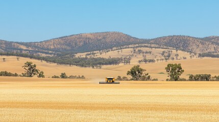 Obraz premium Harvesting Wheat in the Australian Outback: A Golden Panorama