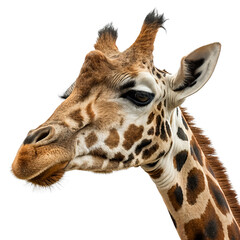 Close-up shot of giraffe head isolated on a transparent background © Kasorn