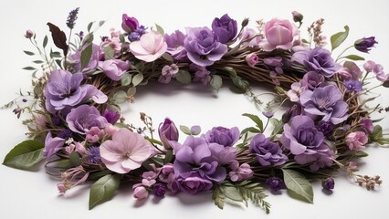 Purple Watercolor Flowers Arranged in a Heart Shape on a White Background