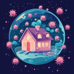 Fototapeta premium Stayhome. Cozy House with Epidemic Space. Sky View during Coronavirus Pandemic