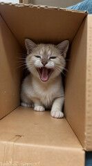 Fototapeta premium Curious Kitten Peeking from Cardboard Box