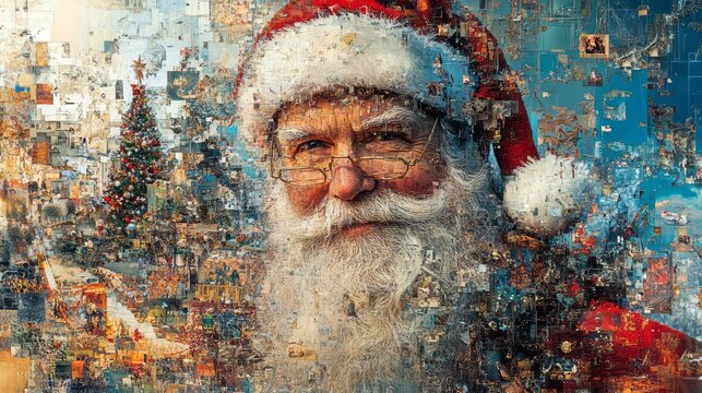 Composite image of santa claus created from smaller christmas pictures