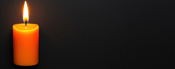 A solitary flame with vivid orange and yellow hues, standing out against a deep black backdrop, symbolizing warmth and energy