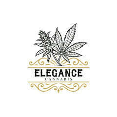 Vintage Cannabis Logo Template with Flourish Design