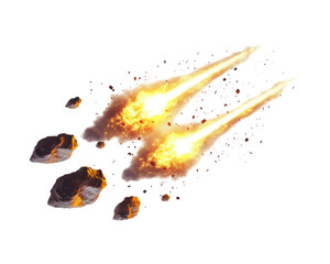 Explosive Fire Meteor Impact Creating Energetic Flaming Debris and Radiant Shockwave