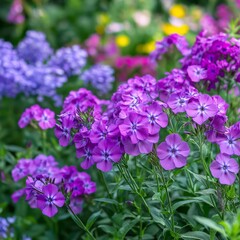 Fototapeta premium The fiery bloom of a phlox sways gently in the garden breeze, adding vibrant color to the greenery. 