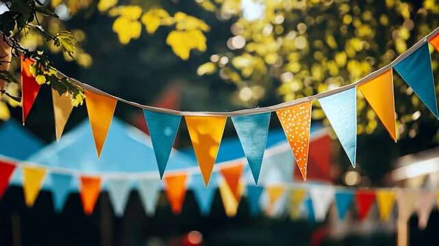 Festive bunting outdoors, summer party backdrop