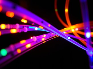 Fiber Optic Threads:  Illuminated Strands Against Dark Backdrop For Technology Concepts