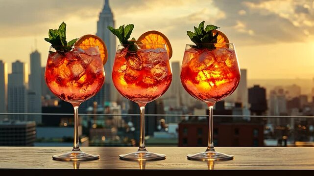 Rooftop Cocktails Sunset Cityscape