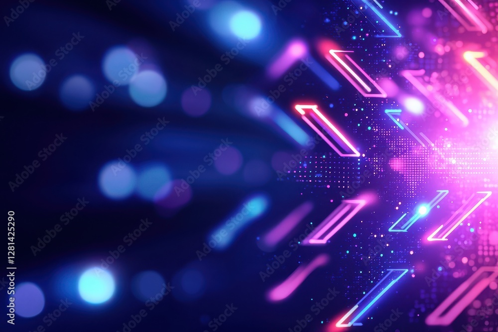 Poster a vibrant abstract design featuring glowing lines and dots, creating a dynamic, futuristic atmospher