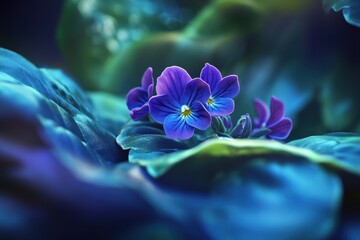 Vibrant African Violets Blossoming in a Lush Green Garden