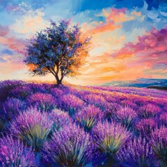 A stunning lavender tapestry, capturing the beauty of blooming lavender fields in a delicate and artistic design.