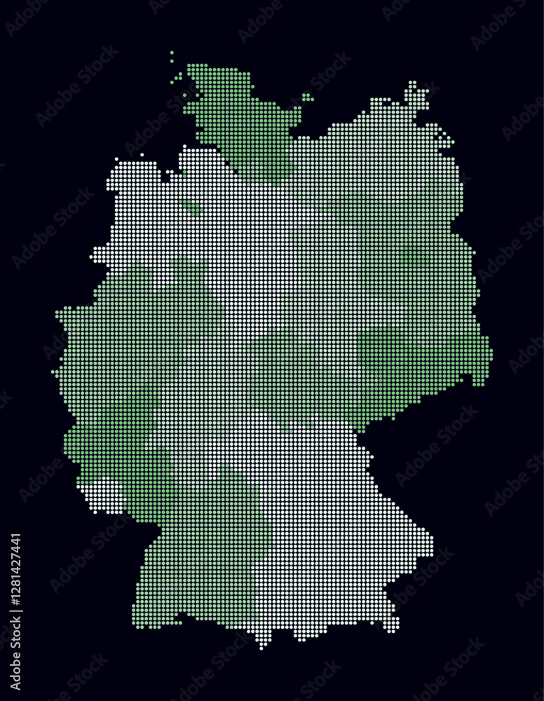 Poster germany dotted map. digital style map of the country on dark background. germany shape with circle d