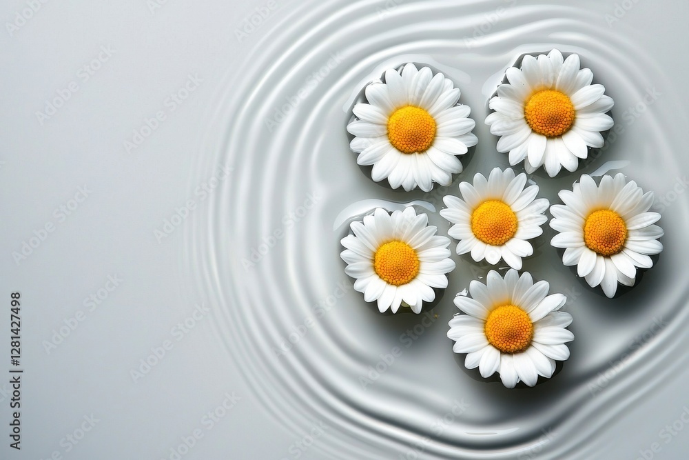 Poster delicate daisies floating on water create a serene and calming atmosphere.