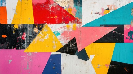 Naklejka premium Abstract Geometric Urban Art: Vibrant Colors and Layered Textures