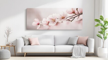 Modern Living Room Featuring Minimalist Decor, Soft Neutral Colors, and Abstract Wall Art in a Spacious Urban Apartment Setting