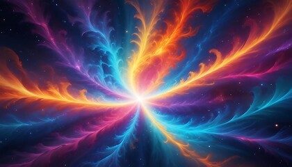 A bright vibrant cosmic scene with radiant multicolored energy streams