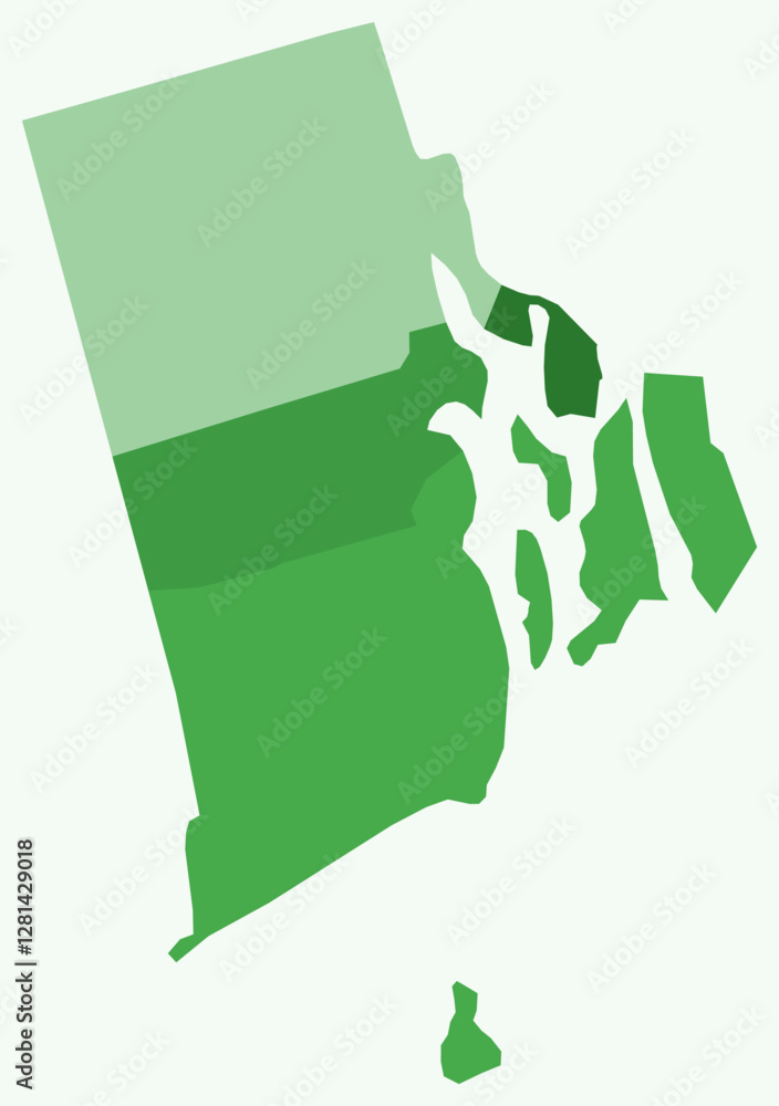 Aufkleber map of rhode island with counties. just a simple state border map with county division. green color 