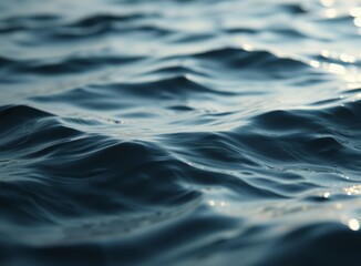 Naklejka premium Serene Ocean Surface with Gentle Waves. Sunlight Glitters on Calm Sea Water