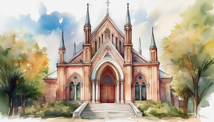 Obraz premium watercolor church architecture illustration watercolor illustrations