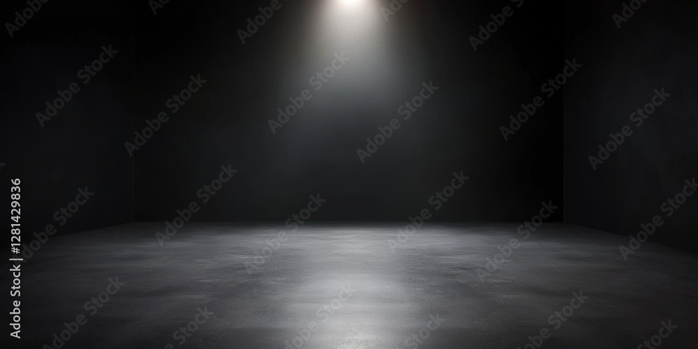 Poster empty dark space illuminated by a single spotlight, creating an atmospheric effect.