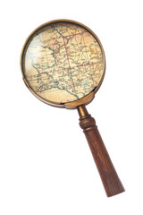 Isolated Magnifying Glass Over Antique Map