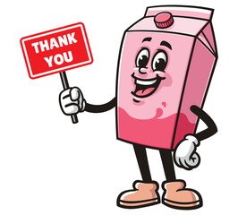Milk Box character mascot cartoon holding a thank you sign