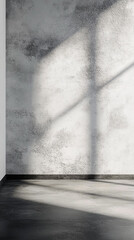 Sunlit Empty Room Corner with Textured Wall and Concrete Floor for Product Display