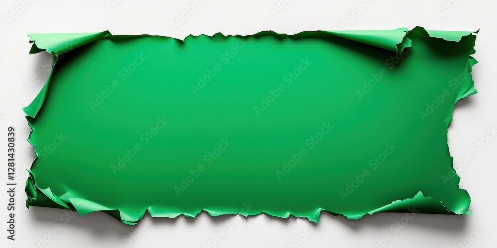 Poster torn green paper with a textured border, creating a vibrant empty space for design use.