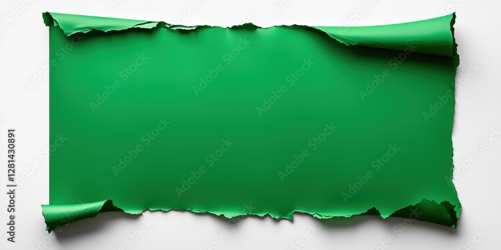 Poster torn green paper with a textured surface, creating a vibrant backdrop for creative designs.