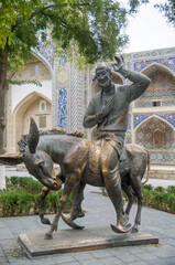 The monument to Nasreddin Hodja and his donkey in Bukhara, Uzbekistan, Asia