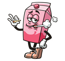 Smoking Milk Box character mascot cartoon 