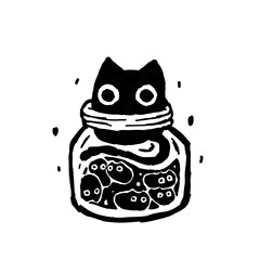 Illustration black cat and ink