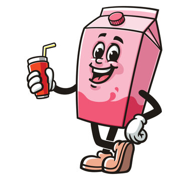 recommend clip art: Milk Box character mascot cartoon holding soft drink