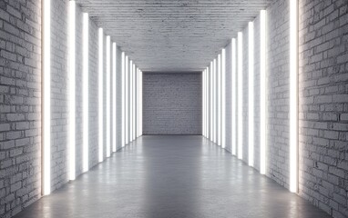 Obraz premium A modern corridor with illuminated walls and a sleek concrete floor, creating an atmospheric, minimalist aesthetic.
