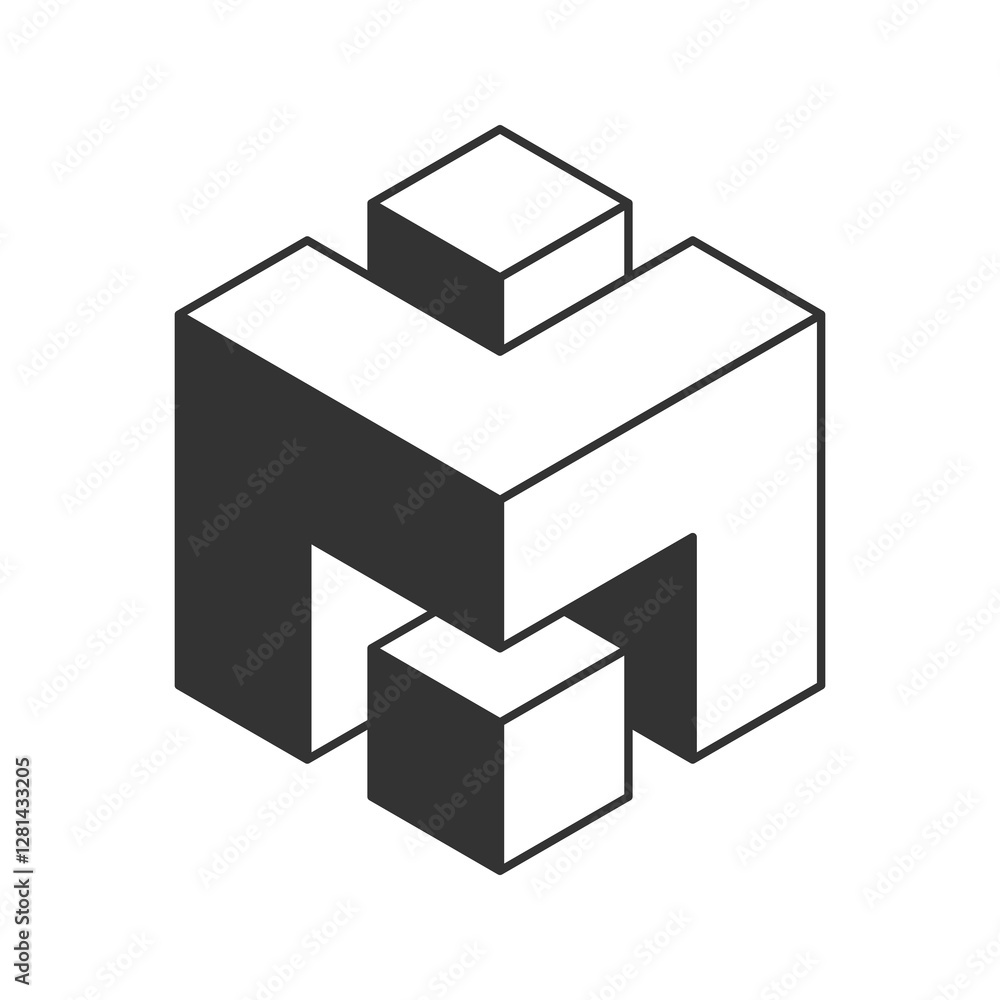 Aufkleber abstract isometric cube composition. stylish monochrome design perfect for tech, engineering, archit
