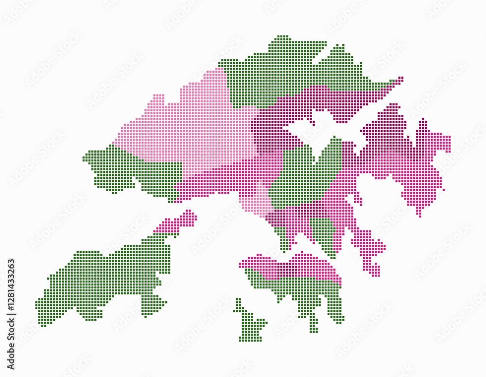Poster hong kong dotted map. digital style map of the country on white background. hong kong shape with squ