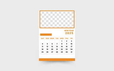 Corporate Wall Calendar 2025 Template Design. One Page wall calendar, Week starts on saturday calendar 2025. A sleek and modern one-page wall calendar featuring a clean layout.
