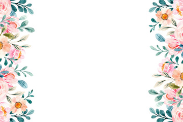 Watercolor flowers frame background for design. Floral border frame card template. Vector design illustration. for banner, wedding card.