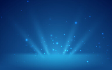 Blue podium background with light effects. Product display vector.