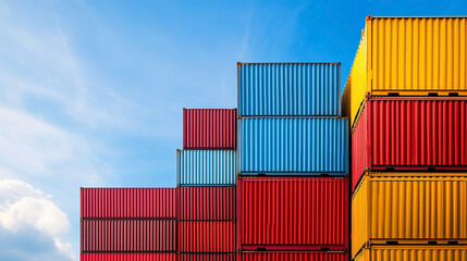 Fototapeta premium A stack of red, blue, and yellow containers