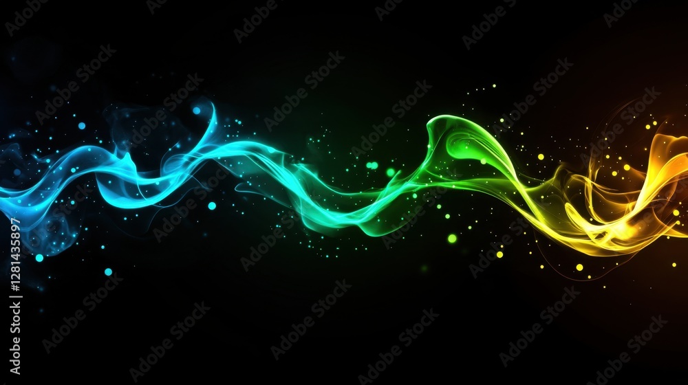 Aufkleber an abstract digital rendering depicts a colorful wave-like formation against a dark background, with